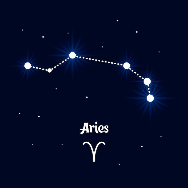 Aries Zodiac constellation, astrological sign of the horoscope.Blue and white bright design