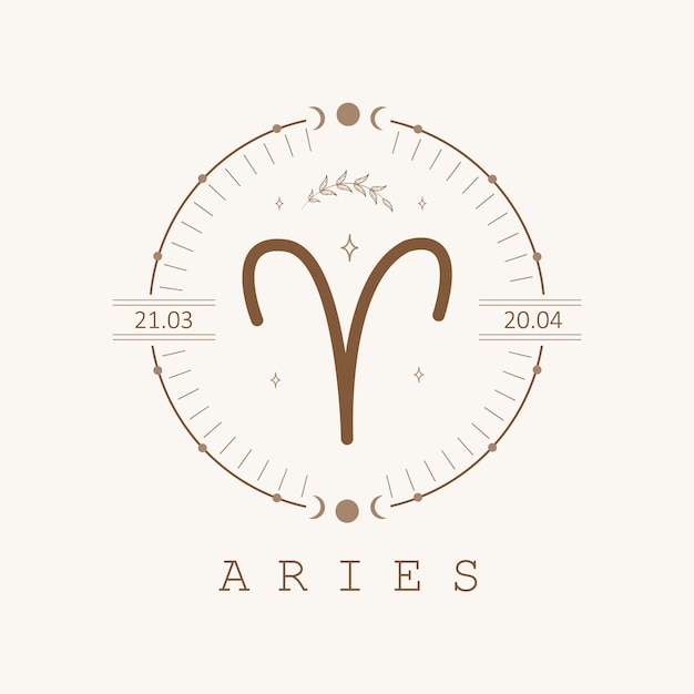 Aries Zodiac sign in boho style Astrological icon isolated on white background