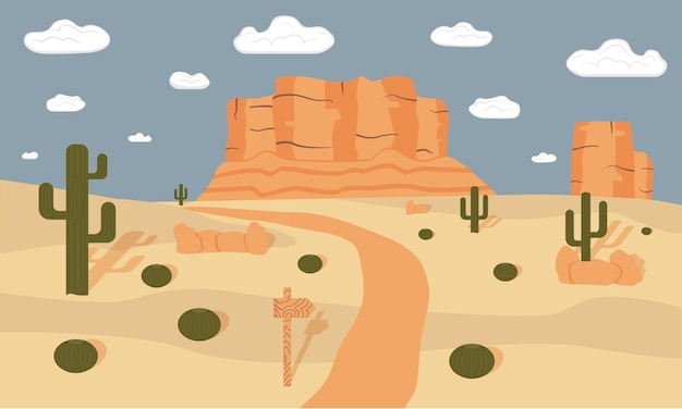 Arizona desert, panoramic view. Printing for advertising posters. Cartoon. Vector.