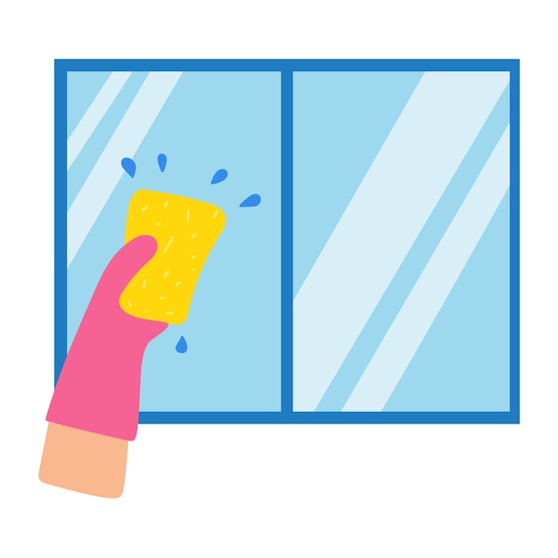 Vector arm with sponge washing window flat design vector illustration on white background