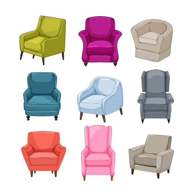 Armchair chair set cartoon vector illustration