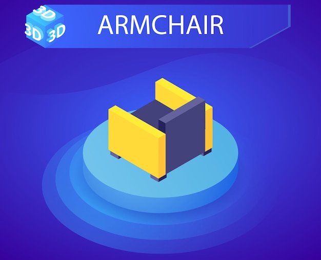 Armchair isometric design icon Vector web illustration 3d colorful concept