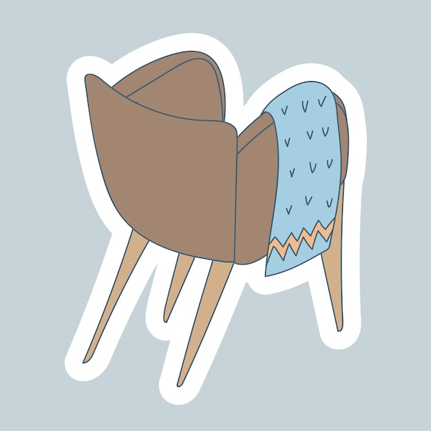 Armchair with a blanket European Furniture Hand drawn linear cartoon illustration