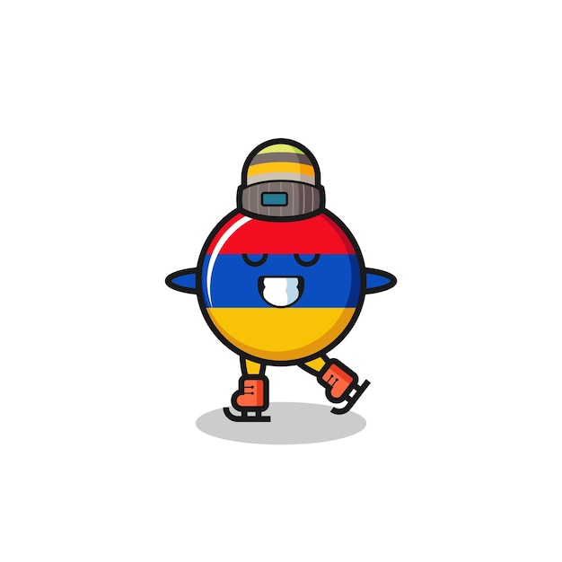 Armenia flag cartoon as an ice skating player doing perform