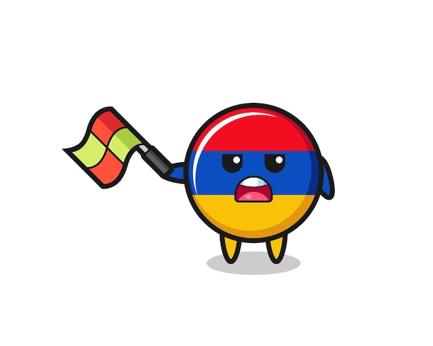 Armenia flag cartoon as the line judge hold the flag up at a 45 degree angle cute design