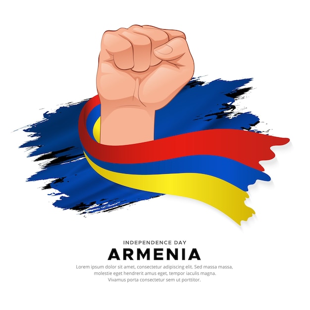 Armenia Independence Day design with hand holding flag Armenia wavy flag vector