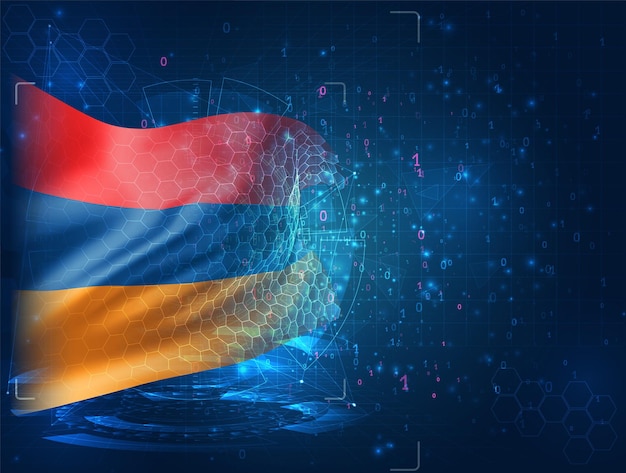 Armenia,  vector 3d flag on blue background with hud interfaces