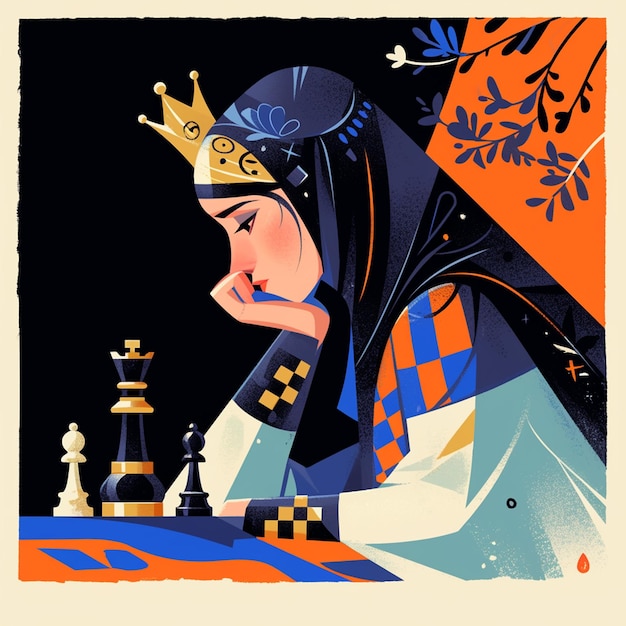 A Armenian woman is playing chess