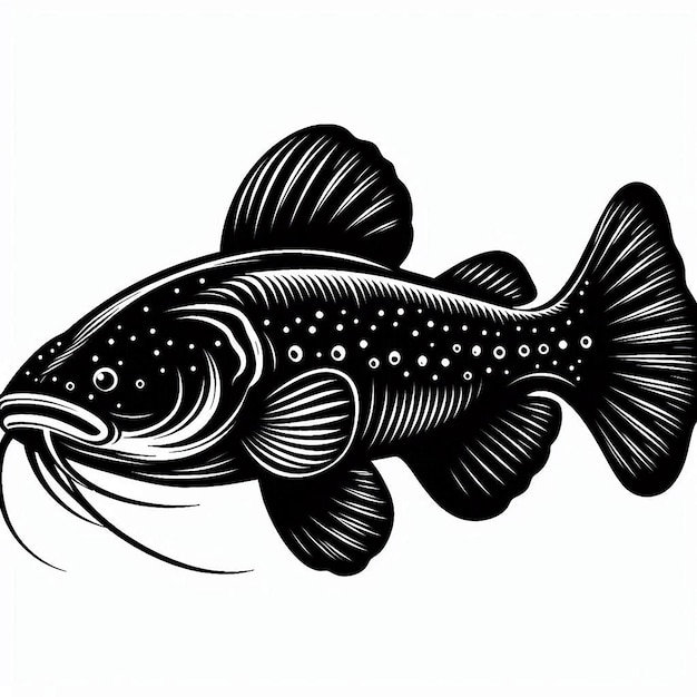 Armorhead catfish genus Cranoglanis Silhouette line art vector illustration on white background