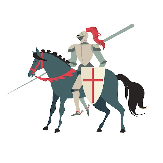 Vector armoured medieval knight riding on a horse