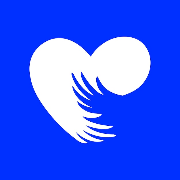 Arms around the heart Flat character on blue background