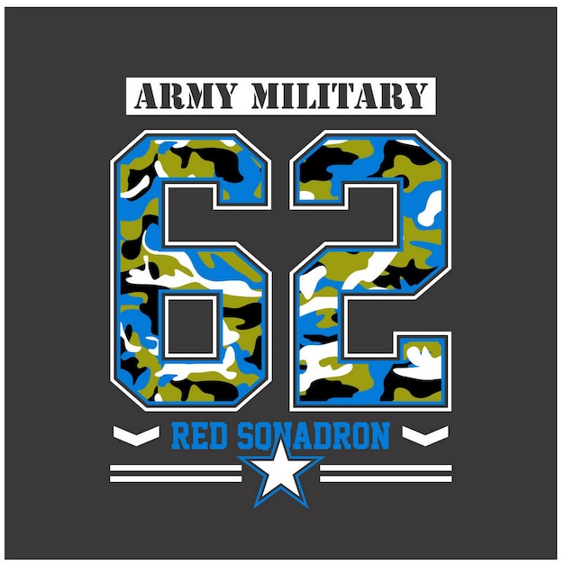 Army 62 number army pattern and camouflage typography design in vector illustration