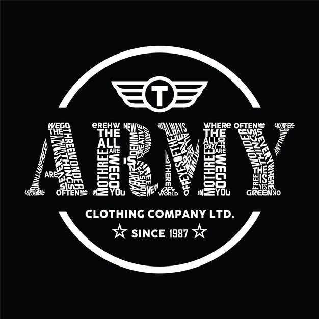 Vector army cool slogan text shirt design on black backgroung