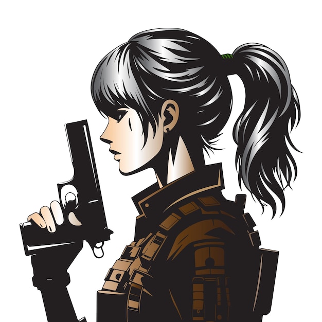 Vector army girl with gun 100