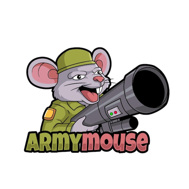 Army mouse bazooka cartoon mascot logo