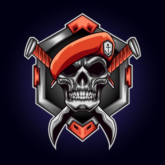 Army skull logo mascot with knife