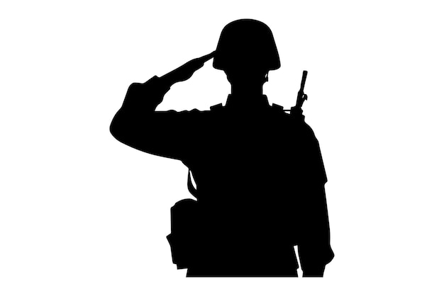 Vector an army soldier saluting silhouette soldier saluting on the on white background