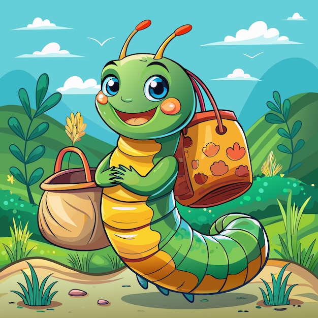 Armyworm caterpillar active smiles ocean bag vector