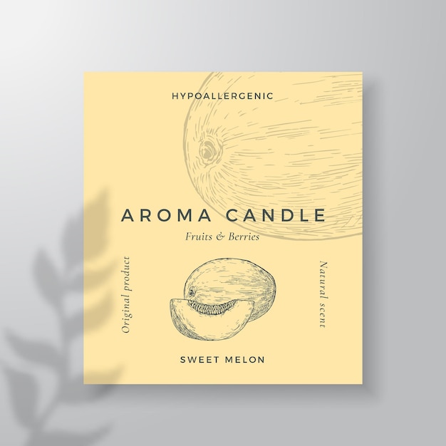 Aroma candle vector label template Watermelon scent from local purveyors advert design Ink style sketch background layout decor Natural smell product package text space