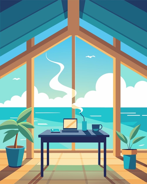 The aroma of fresh sea breeze drifting through the spacious interior of a sunlit beach bungalow