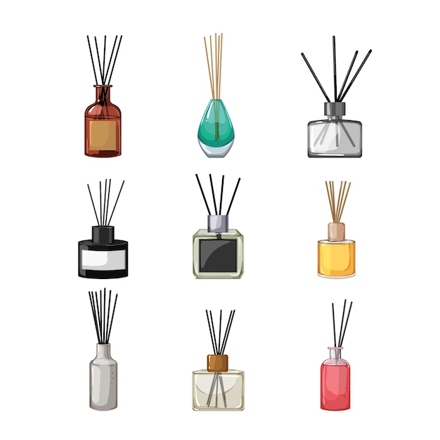 Aroma sticks set cartoon vector illustration