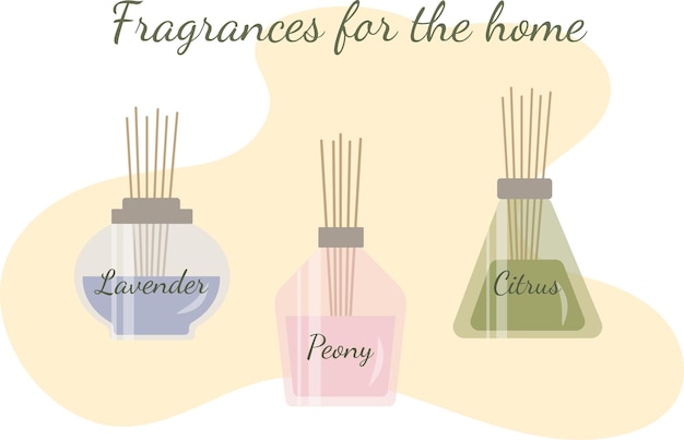 Aroma therapy set a collection of home fragrances aroma candle sticks and oil flat vector illustrati