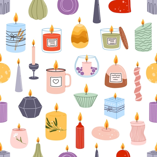 Aromatic spa and bathroom candles seamless pattern