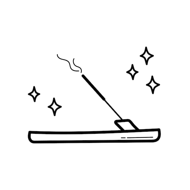 Aromatic stick on wooden stand Vector doodle Outline drawing for coloring page