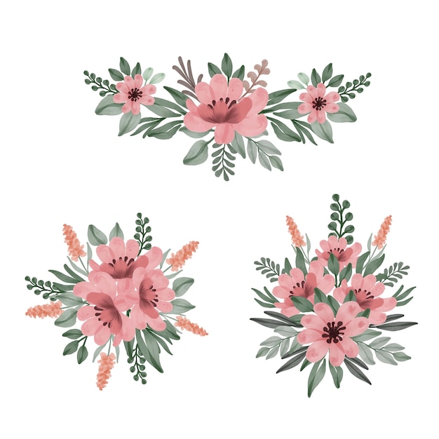 Arrangement of floral watercolor in dusty pink