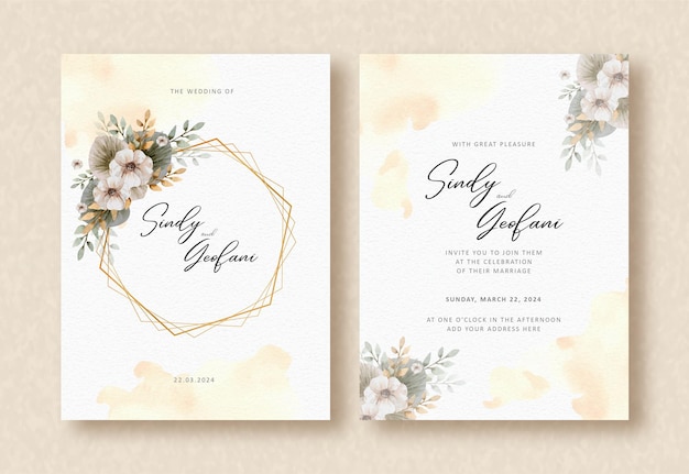 Arrangement flowers of corner frame watercolor on wedding invitation background