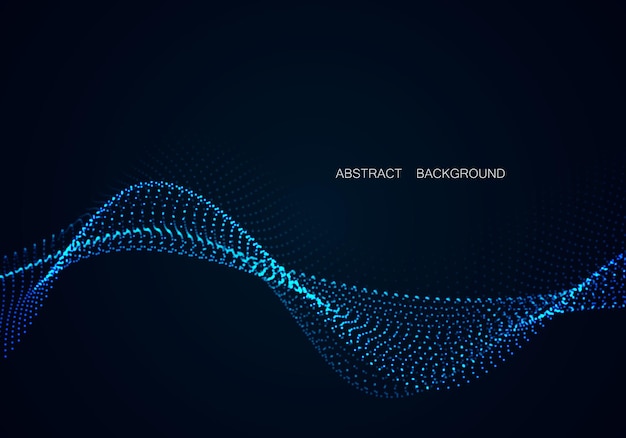 Array of glowing dots in the form of an abstract wave. Vector design element.