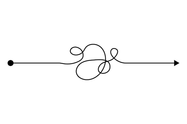 Arrow chaos mindset mess Doodle knot line concept with freehand scrawl sketch Vector hand drawn difficult thought process Tangle path