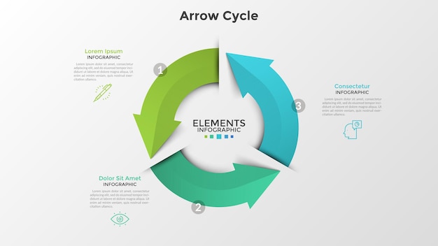 Vector arrow charts with 3 circular arrow