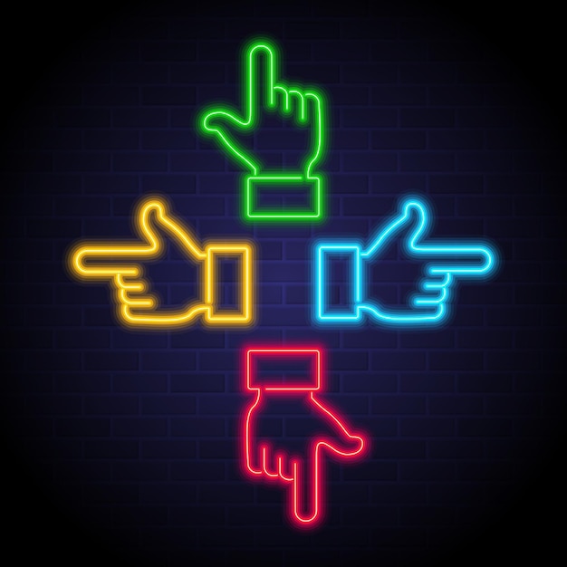 Arrow hand icon with neon light glowing elements