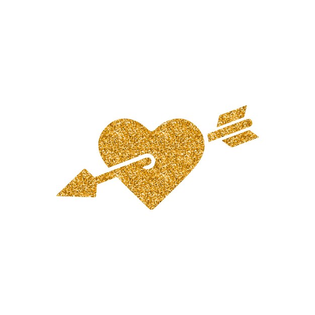 Arrow heart icon gold glitter texture vector illustration