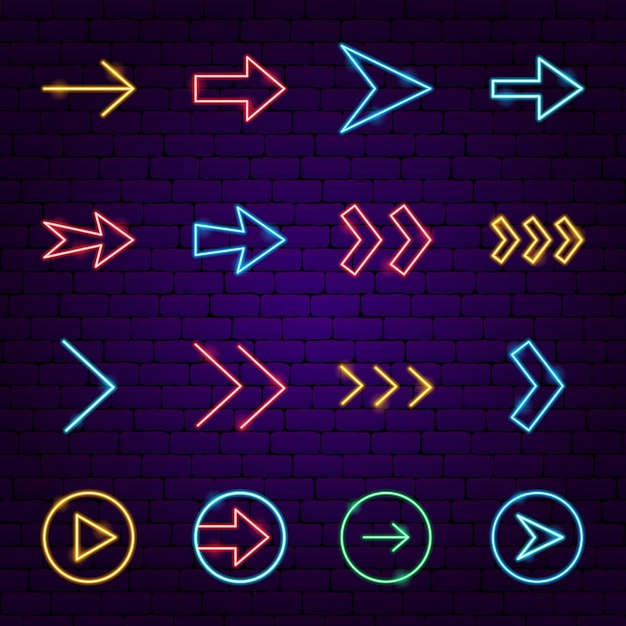 Arrow Neon Icons. Vector Illustration of Direction Promotion.