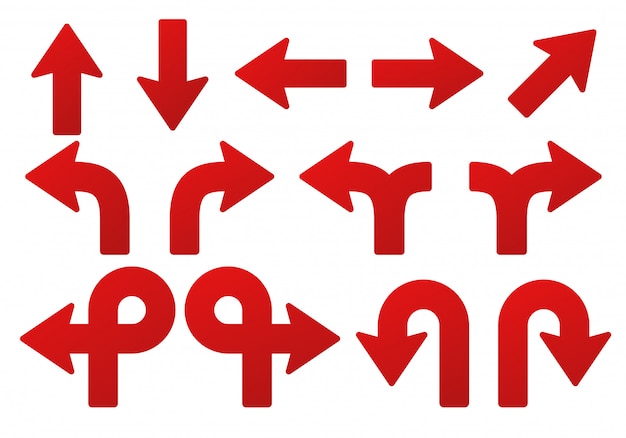 Arrow set. For indicating the location of the red arrow pointing up, down, left and right.