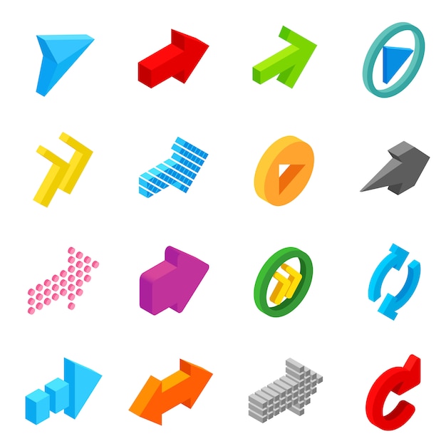 Arrow sign isometric 3d icons set