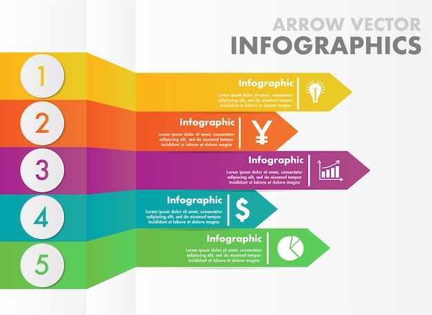 Arrow vector infographic steps in many color