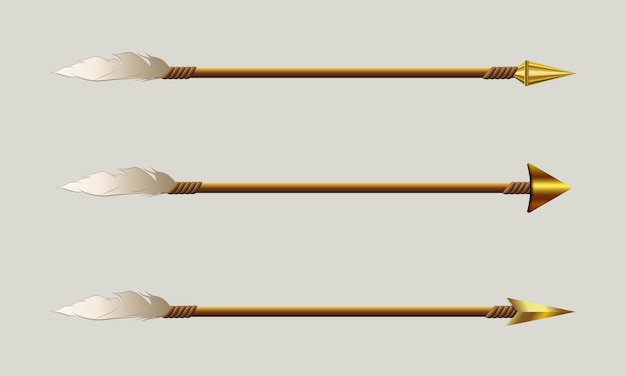 Arrow with gold tip and pen, set, design element.