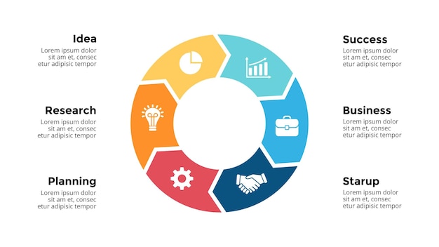 Arrows Circle diagram Vector Infographic Presentation template 6 Chart options steps