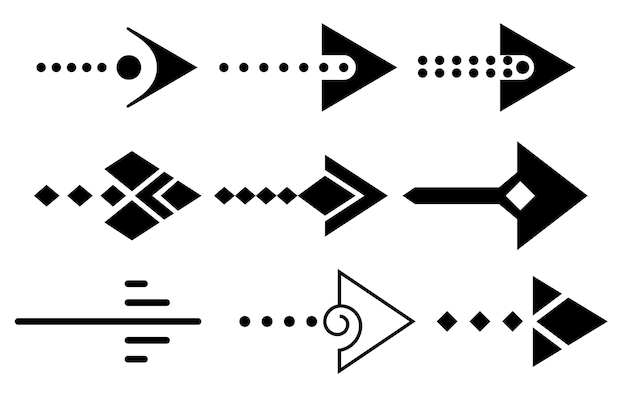 Arrows collection in black color on white background for web design mobile apps interface Modern graphic direction signs cursor icons Vector arrow different shapes in modern simple flat style