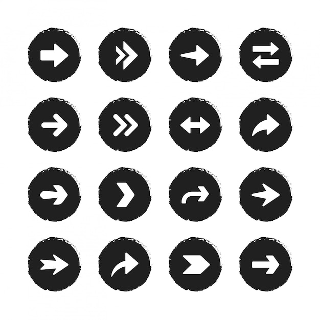 Arrows  collection with elegant style and brush circle black color isolated on white 