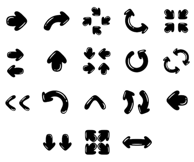 Arrows cute black sketch icons pack