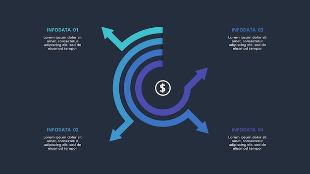 Arrows dark infographic with 4 elements template for web on a black background business presentation Vector