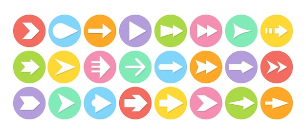 Arrows different shapes big flat set Colorful round buttons for app interface web site navigation