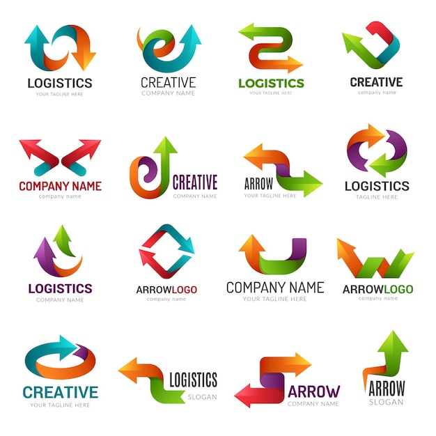 Arrows logotype. Digital web stylized symbols direction abstract arrows for business identity geometrical forms vector. Illustration logo trend pointer, trendy web stylized logotype