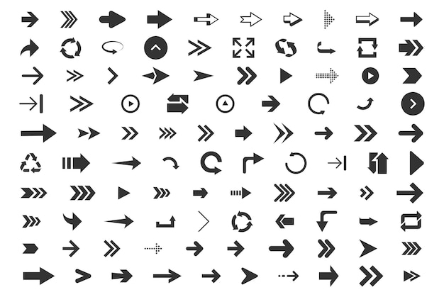 Arrows set of 100 black icons isolated on white background Arrow icon Arrow vector collection