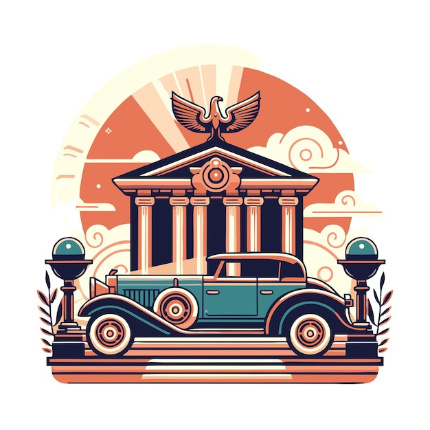 art classic car flat vector design with nouveau style