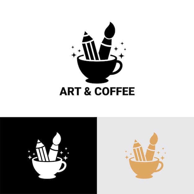 Art and coffee cup logo template premium vector